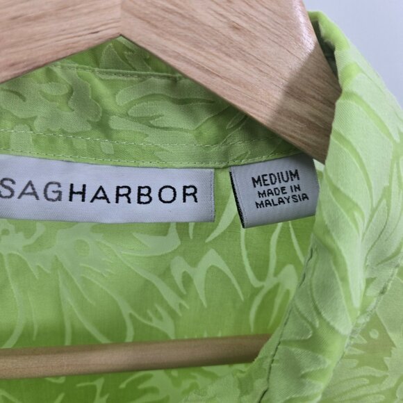 Sag Harbor Lime Green Floral Button Up Sheer Cotton/Poly Blend Medium - Picture 9 of 11